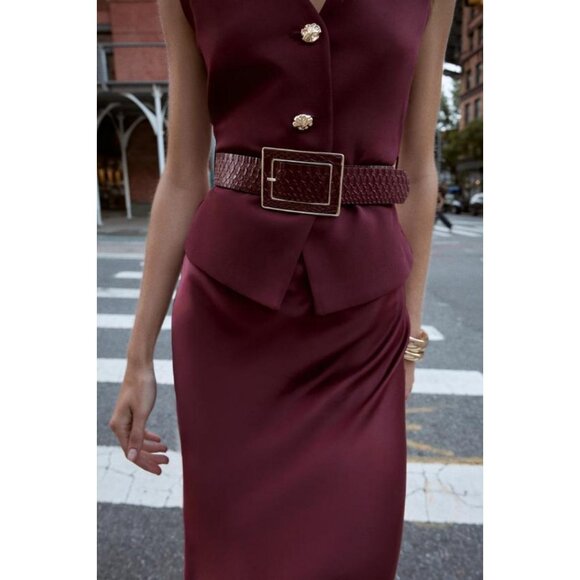 ZARA CONTRAST MIDI DRESS WITH WAISTCOAT AND BELT - Picture 5 of 8